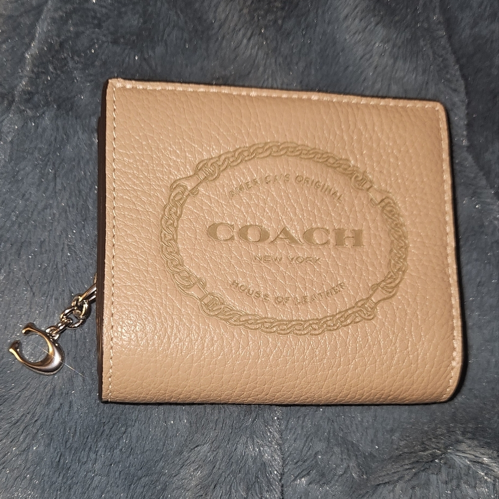 Coach CM216 Snap Leather Wallet With Coach Heritage Taupe